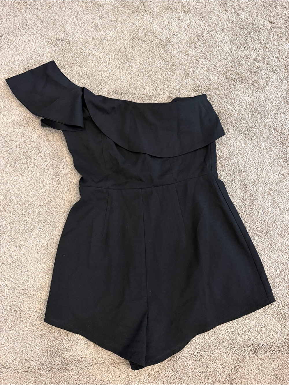 Lulu's Black One-Shoulder Ruffle Romper Shorts